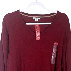 Merona Men V Neck Long Sleeve Sweater Burgundy XL TG New With‎ Tags